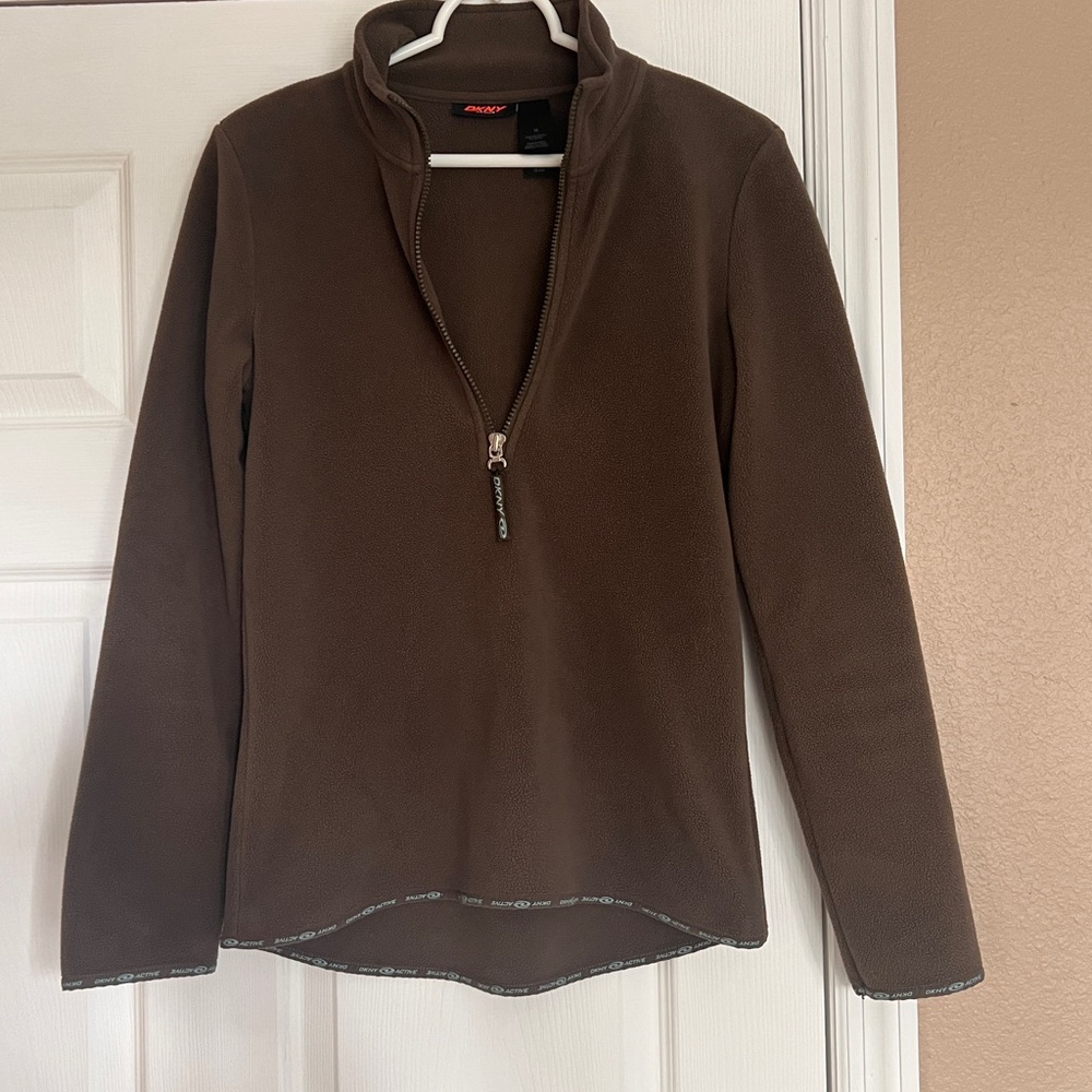 DKNY Active Khaki Green Fleece Pullover